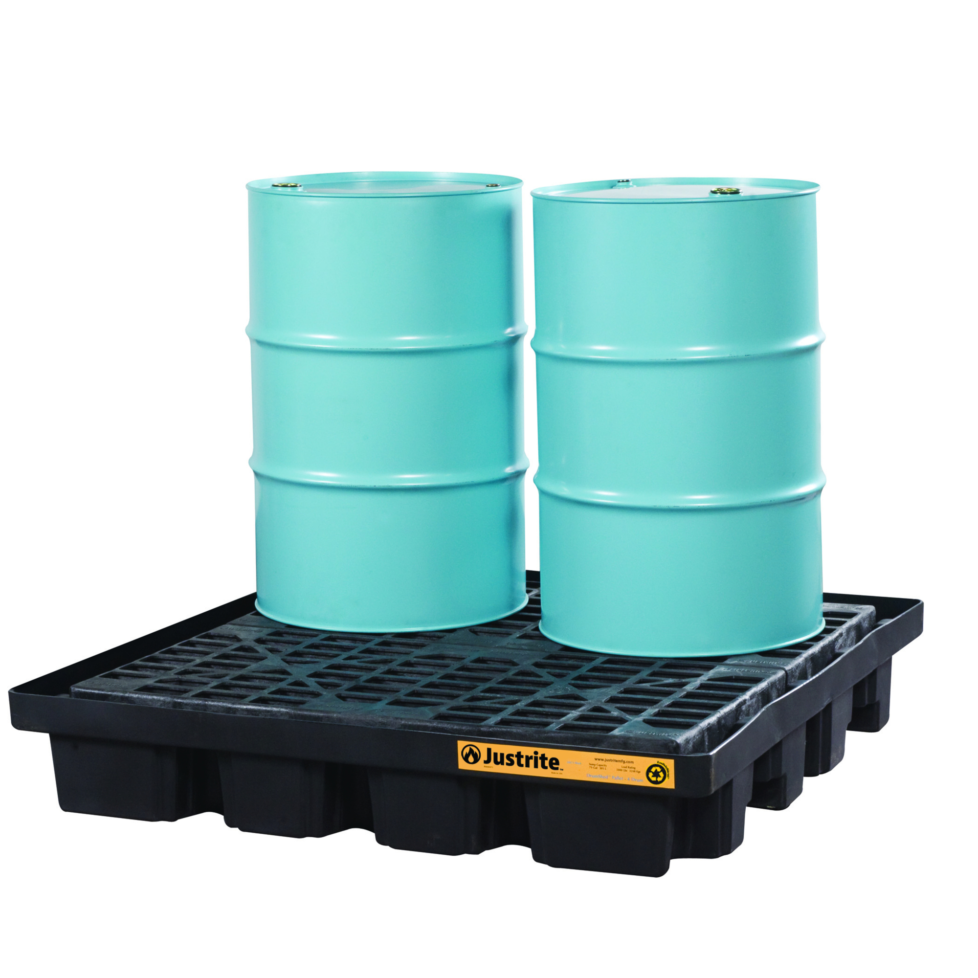 Justrite Low Line Pallet for 4-Drum DrumShed — EcoPolyBlend, Leakproof, Black, Model# 28673